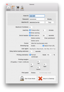 Kiosk Software Preferences Window - General