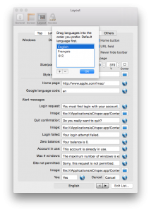 Kiosk Software Preferences Window - Layout Languages